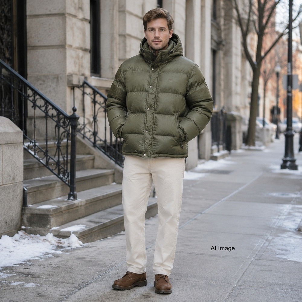 Vintage Polo Ralph Lauren Down Puffer Jacket Mens Large Olive Green Hood *